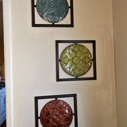 Set Of Three Framed metal wall art medallions