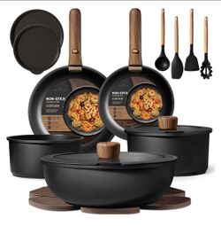 CAROTE 19pcs Pots and Pans Set Non Stick, Detachable Handle Cookware, Black