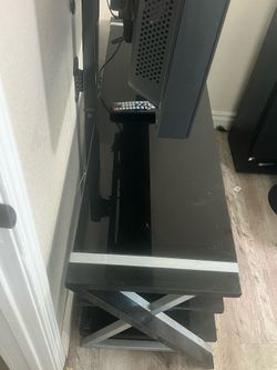 Modern Black Glass TV Stand with Swivel TV Mount