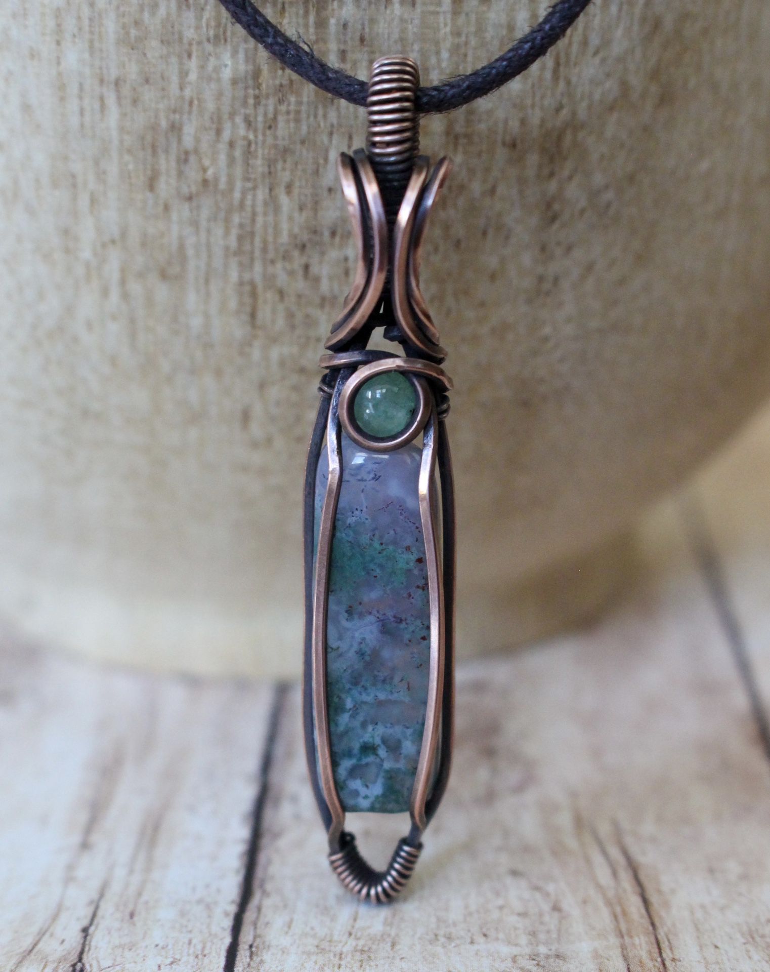 Moss Agate And Jade Pendant Necklace