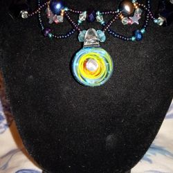 Galaxy Hand beaded Necklace With Black Pearls