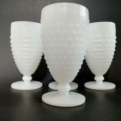 Anchor Hocking Vintage Hobnail Milk Glass Goblets 
