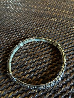 Silver Tone Bangle Bracelet with Engraved Detail