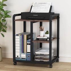 New Mobile 3-Tier Vintage Brown Under Desk Printer Cart