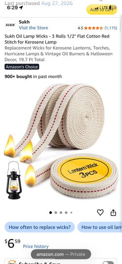 Sukh Oil Lamp Wicks 3-Pack 1/2" Flat Cotton