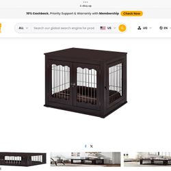 UniPaws Crate Wooden End Table with Wire Dog Kennel & Bed Espresso 32" L