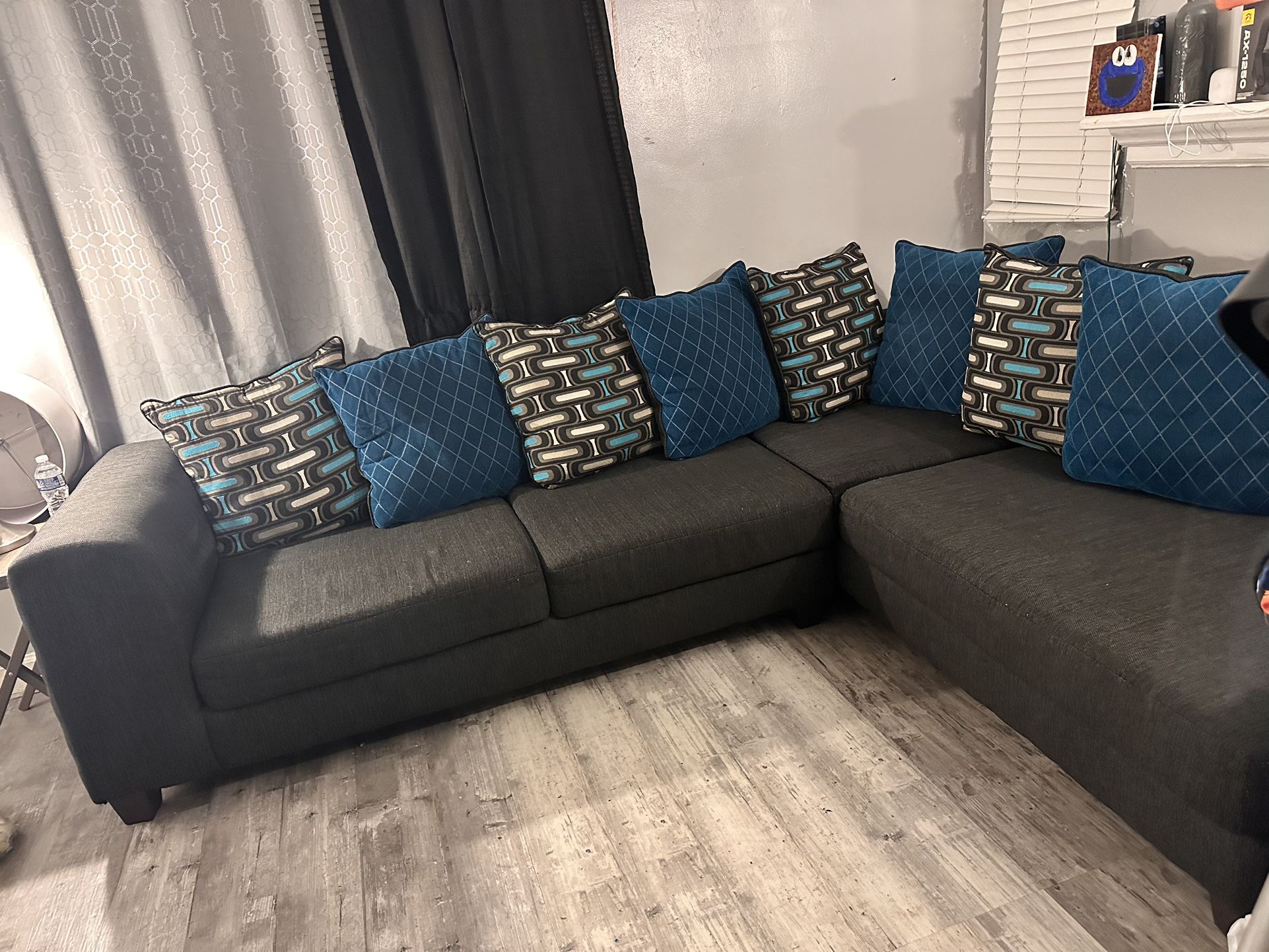 Beautiful Teal And Grey Sectional 