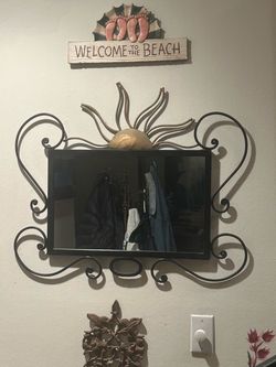 Large Vintage 28” Wrought Iron Sunburst Wall Mirror - Celestial Boho
