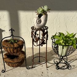 3Pc. Black and Bronze Metal Plant Stands