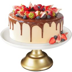 Ruckae White Ceramic Cake Stand 12 Inch Metal Wedding Cake Plate Round Dessert Stand Cake Plate Cupcake Stand for Party Table Display