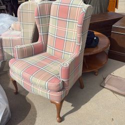 Vintage Plaid Wingback Chair 