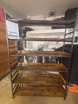 HCHQHS 6 Tier Bookshelf, Adjustable Industrial Bookcase, Vertical Tall Book Shelf, Wood and Black Metal Open Bookshelves for Home Office, Living Room,