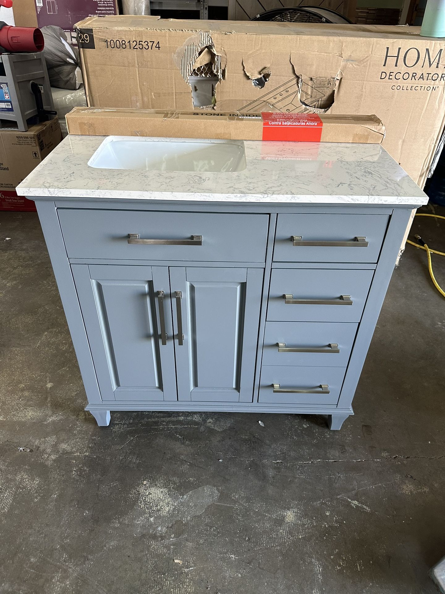 allen + roth Brookview 36-in Slate Blue Undermount Single Sink Bathroom Vanity with Carrara Engineered Marble Top