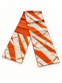 Vintage Japanese Nagoya Obi Orange Cream Gold Abstract Kimono Sash