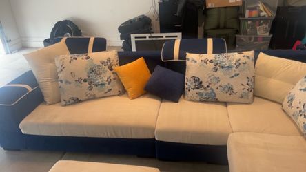 Used Blue & Cream Sectional Couch