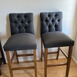 Set of 2 blue tufted counter height 30" traditional bar stools new