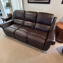 Brown Leather Recliner Couch Set 