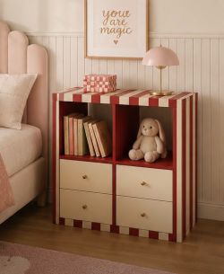 Strip painted bedside table/bookcase