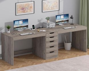 Long Gray Wood Double Desk with 5 Drawers (Open Box)