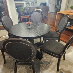 45 Inch Wooden Dining Table W/ 6 Wood Frame Fabric Chairs