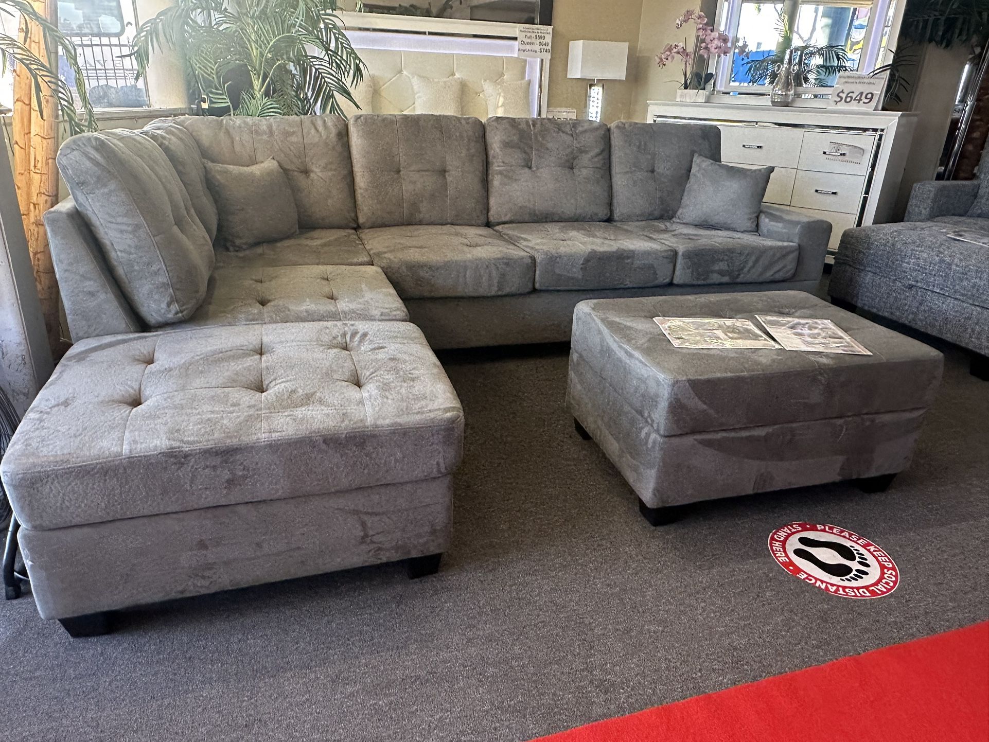 Brand New Gray Sectionals With Ottoman