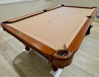 Pool Table by Beach Mfc Bahama Maple 8’ long, includes cover, cue sticks, cue rack, balls