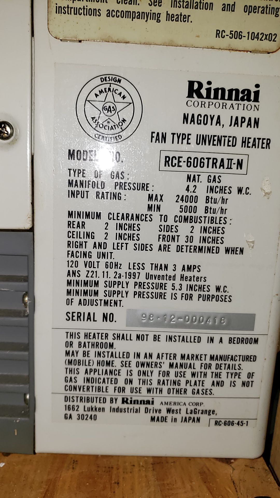 Rinnai silent servant vent free natural gas space heater for Sale in Erial,  NJ - OfferUp