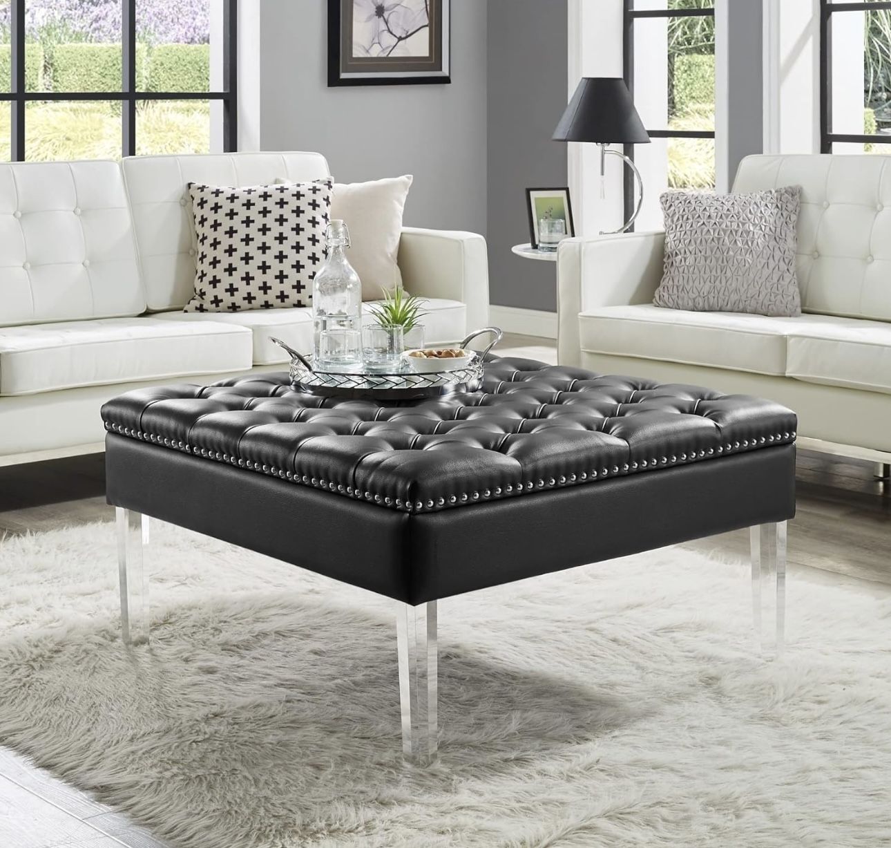 Inspired Home Skye Modern Ottoman Black