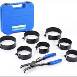 Juego de herramienta compresor de anillo de pistón de 8 piezas con alicates de anillo de pistón y 7 anillos de pistón de 2-718" a 4- 5/8"(73mm-117mm),