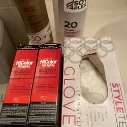 Hair dye, developer and gloves