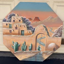 Richmond Signed Southwestern Adobe Octagon Canvas Painting