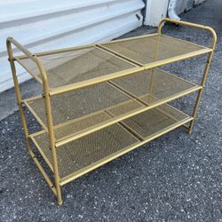 Metal Gold Three Tier Shoe Storage Rack Closet Organizer!  27x11x19in