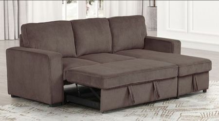 Brand New Brown Corduroy Sectional Sofa Storage Sleeper