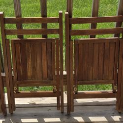 Vintage Lobeco MCM Wooden Folding Chilrens Chairs Set Of 4 Made In Romainia