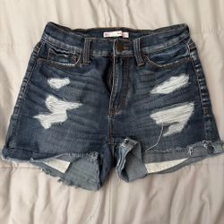 Dark blue distressed denim shorts size 5 high rise