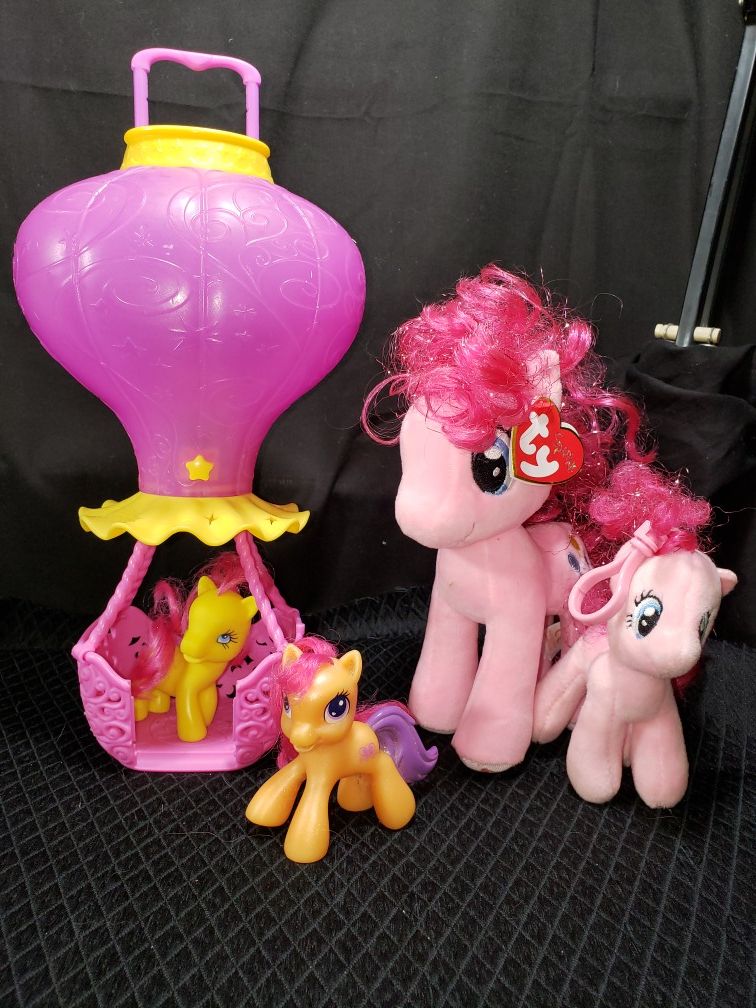 Hasbro My little pony light & sound hot air balloon & ponies with 2 ty plush ponies