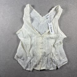 The Drop Women Sleeveless Lace Trim Button-Up Top Size S Whisper White NWT #4A