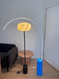 Set of 2 Modern Floor Lamps – Sculptural Swirl Shade & Blue Arc LED