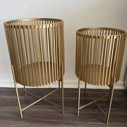 Deidra Metal Plant Stands – Set of 2 (Gold) | Modern Glam