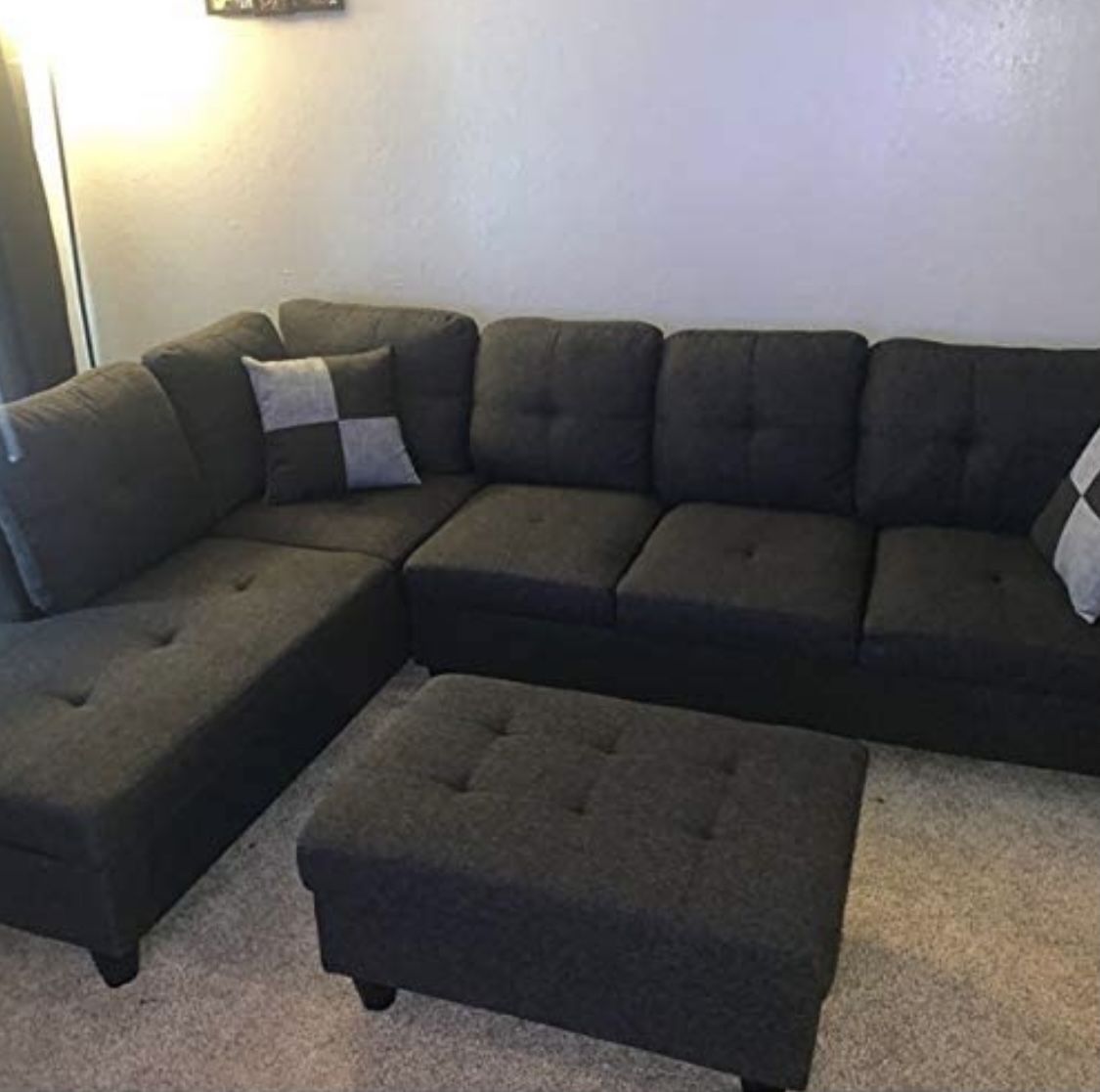 Charcoal Linen Sectional Couch And Ottoman,All Products : American Fashion Style Bags On Sale