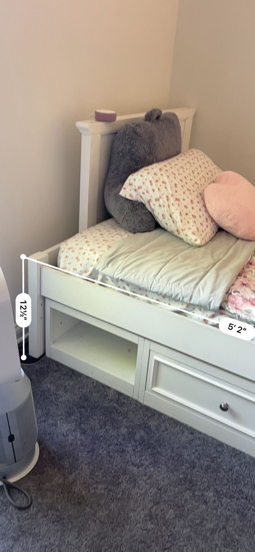 White Twin Storage Bed Frame with Headboard & Footboard - Sturdy & Stylish!