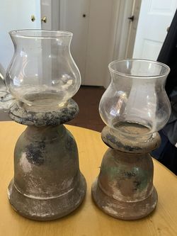 Set Of 2 Ceramic Glass Top Candle Holders 
