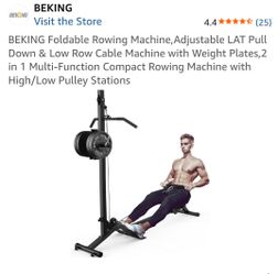 Foldable Rowing Machine,Adjustable LAT Pull Down & Low Row Cable Machine