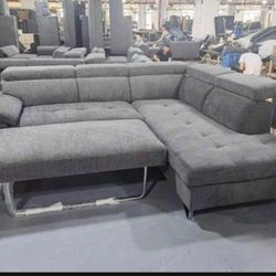 Justin Fabric Grey Sleeper Sofa Sectional,  Furniture Livingroom 