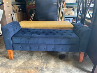 Blue Tufted Storage Bench with Lift-Top