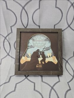 Star Wars 2 Paper Cutting LED Light Box Shadow Box Wood Frame & Glass Rare