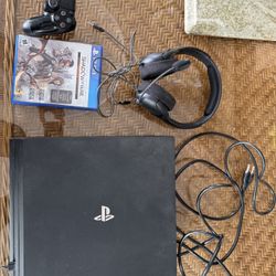 PS4 Pro with Controller, Headset, and Game