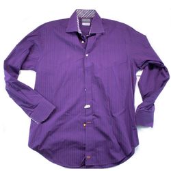 Thomas Dean Purple Striped Dress Shirt