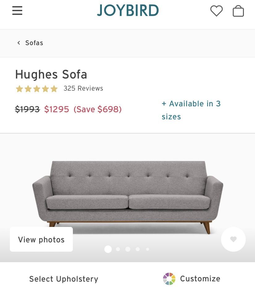 Mid Century Modern Joybird “Hughes” Sofa