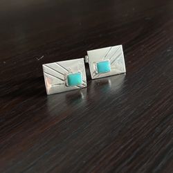 Vintage Southwest Sterling silver + Turquoise Cuff links